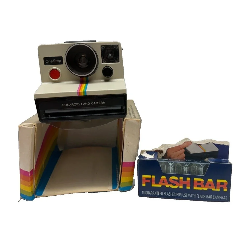 Polaroid SX-70 One Step Rainbow Instant Land‎ Camera in Box + Flash Bar, VINTAGE